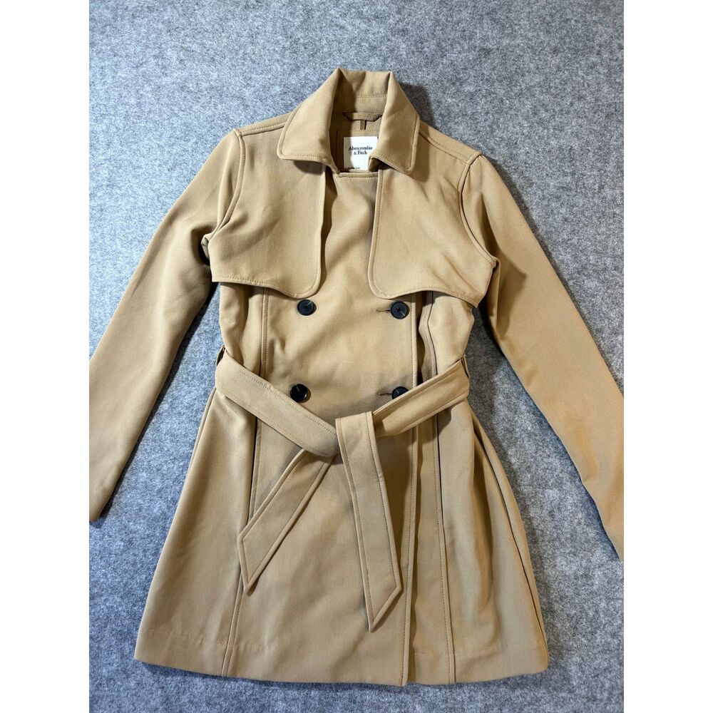 Abercrombie & Fitch Drapey Trench Coat Double Breasted Belted Sz XS Fall Preppy